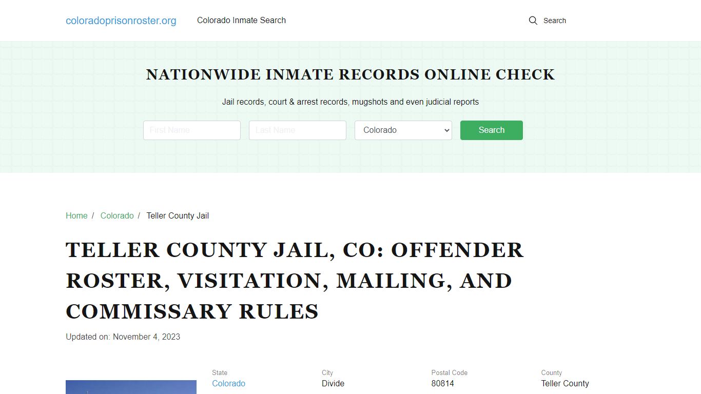 Teller County Jail, CO: Inmate Lookup, Visitations, Contacts